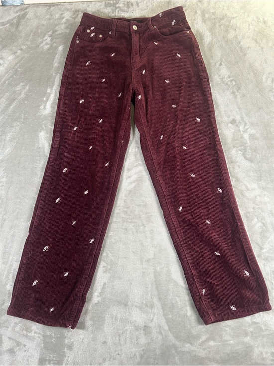 Forever 21 Pants - Forever 21 Embroidered Mushroom Corduroy Pants in Deep Burgundy